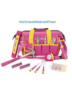 Essentials Around-the-House Homeowner's Tool Set with Pink Tool Bag (32-Piece)